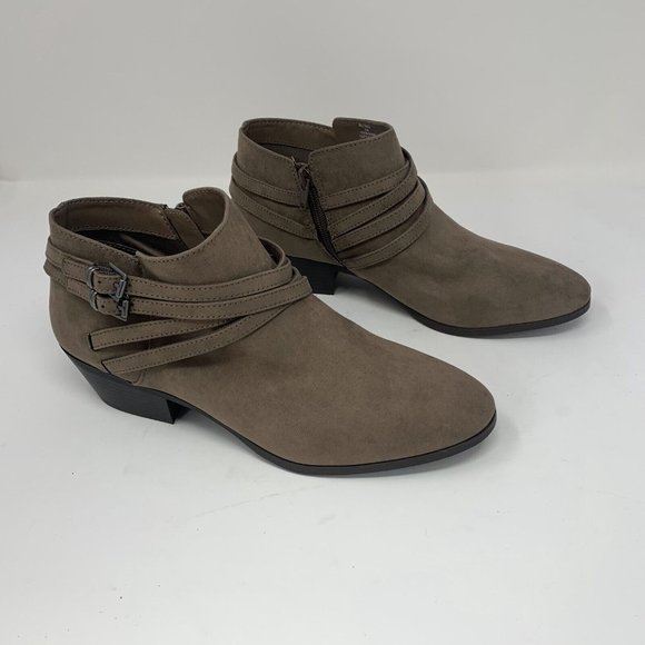 Style & Co Willoww 10008424200 Ankle Bootie Women 10 Taupe Side Zip Buckle S0546 - Picture 1 of 10